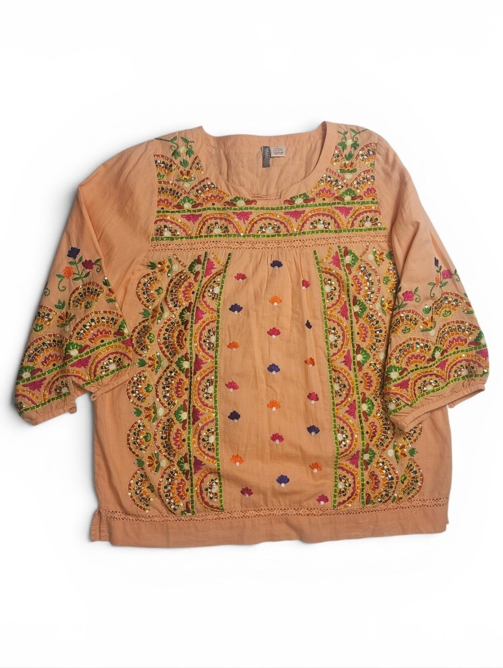 Anu By Nautral Colorful Embroidered Blouse Women's Size Large